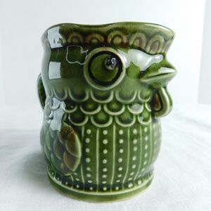 Chicken Rooster Mug Cup Vintage 1970's Green Ceramic, Trimont Japan Retro GUC